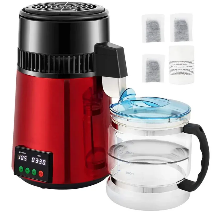 1.1 gal. Water Distiller, 0.3 gal. /H, 750 W Distilled Water Maker Machine 0-99H Timing Setting Temp Display