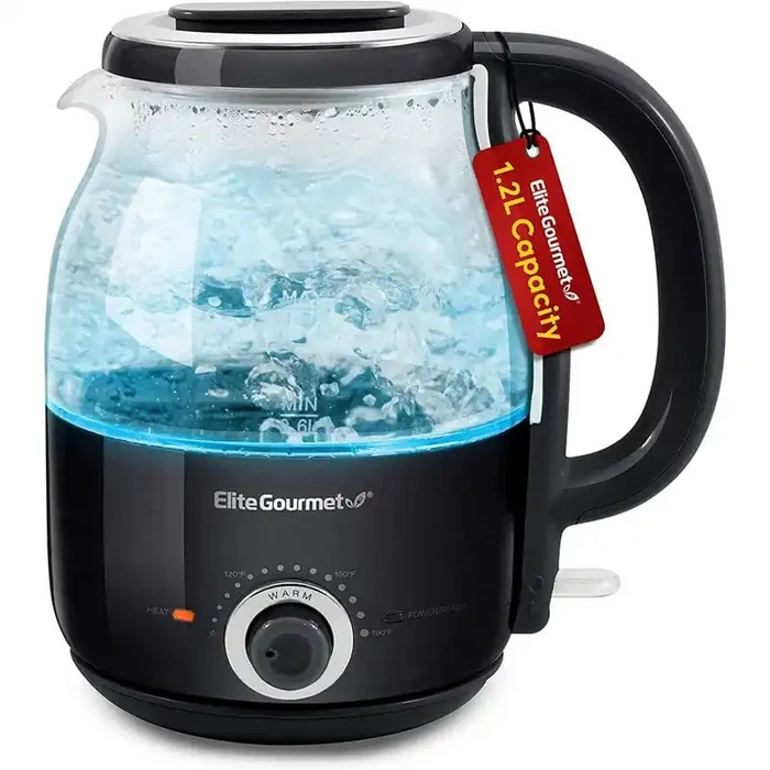 1.2l Adjustable Temperature Electeric Honeypot Glass Kettle with Keep Warm, Black