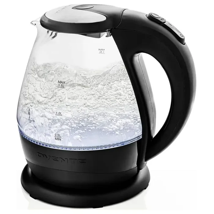 1.5 Lighted Electric Glass Kettle with Blue LED Light and Stainless Steel Lid, 7 Cup, Black KG845B