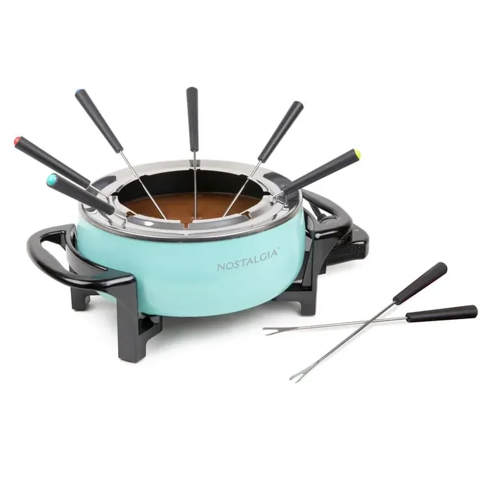 1.5L Aqua Metal Fondue Pot with Fondue Forks