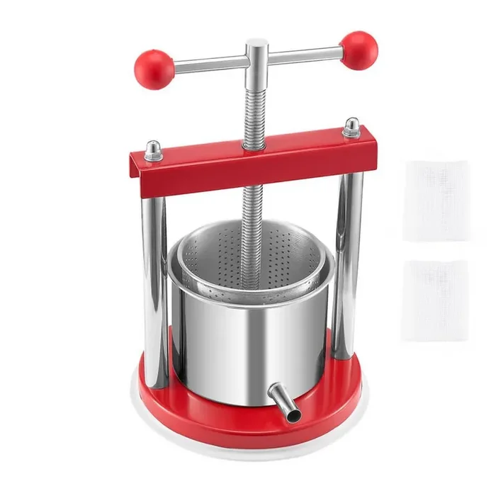 1.65 L Fruit Wine Press, 2 Stainless Steel Barrels, Manual Cider and Juice Maker, T-Handle, Outdoor and Home Use