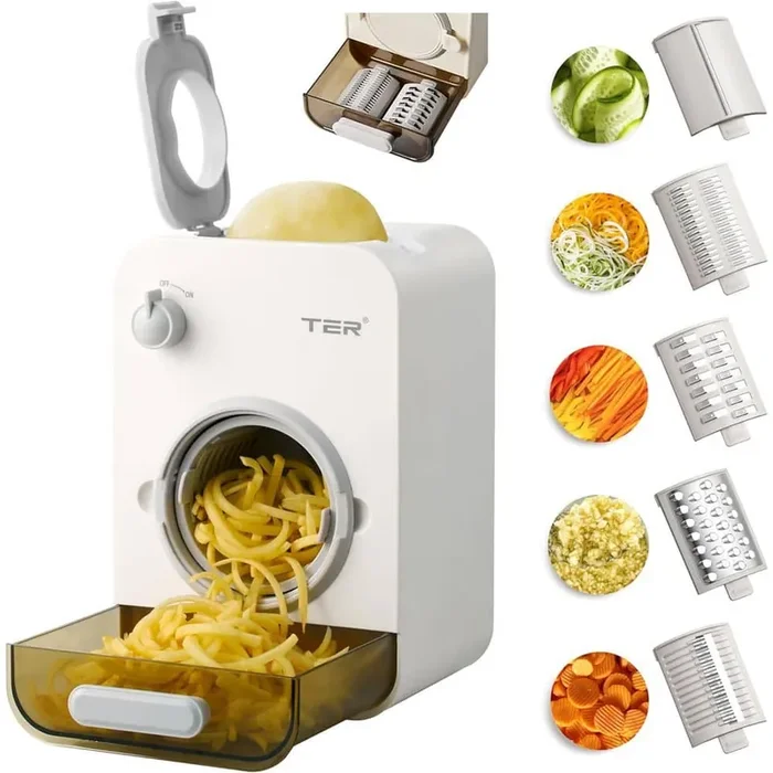 1-Cup 1-Speed Plastic Electric Food Processor with Potato and More 110mm Large Caliber Built-in Blade Storage Box White