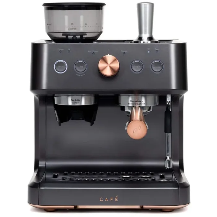 1-Cup Matte Black Semi Automatic Espresso Machine with Built-In Grinder, Frother, Frothing Pitcher, and Wi-Fi Connected