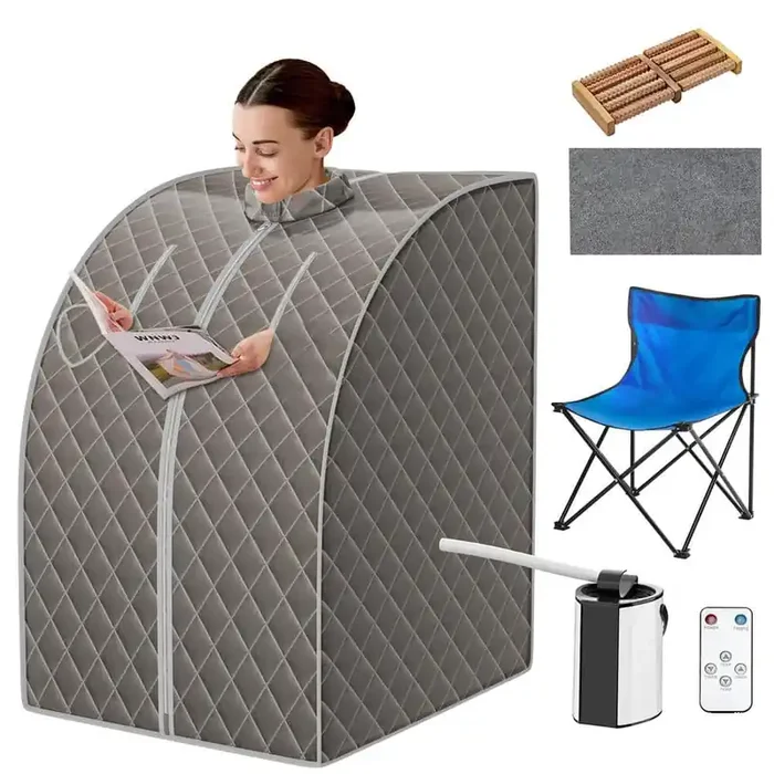 1-Person Electric Heater Portable Steam Sauna w/ 9-Gear Adjustable Temperature and Herbal Box Gray