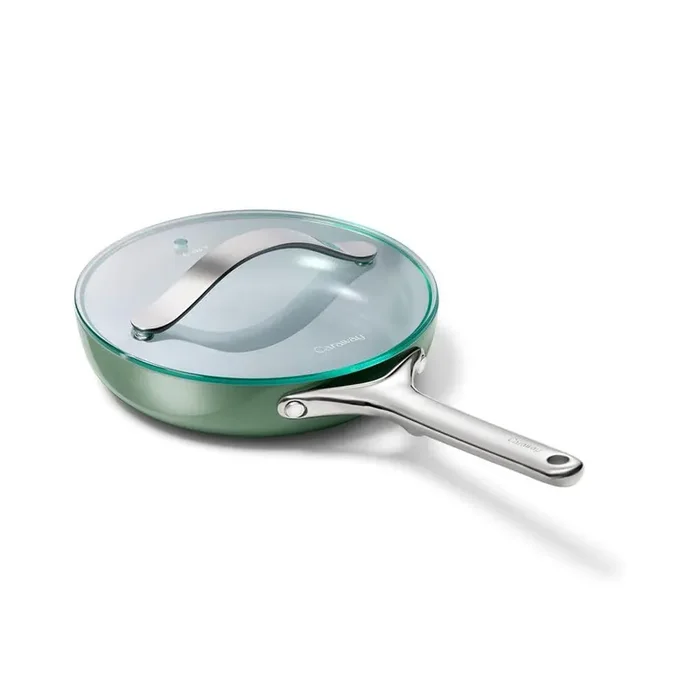 1 Piece Ceramic Mini Fry Pan Cookware Set with Glass Lid in Sage