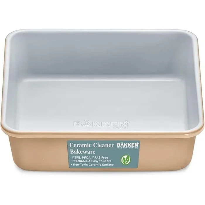 1-Piece Square Cake Pan-Aluminized Steel, Ceramic Non-Stick Coating-Gold