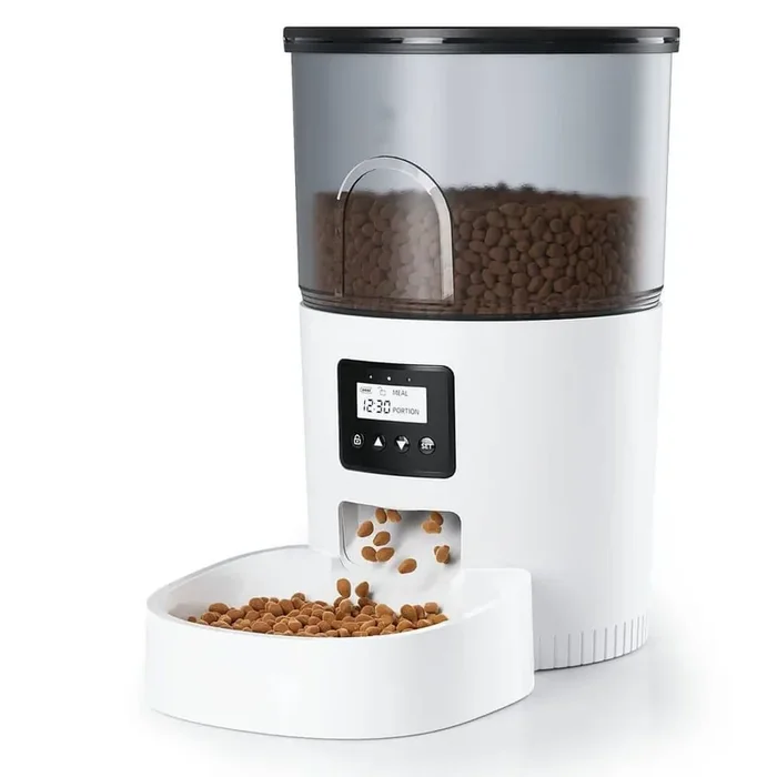 1-Piece White Timed Cat Dry Food Dispenser, Programmable Portion Size, Automatic Pet Feeder for Cats and Small Dogs