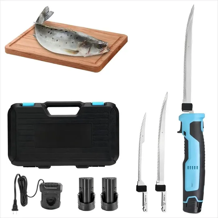 10 in. Stainless Steel Cordless Electric Fillet Knife with Non-Slip Handle and 2 Packs Long Lasting Lithium-ion Battery