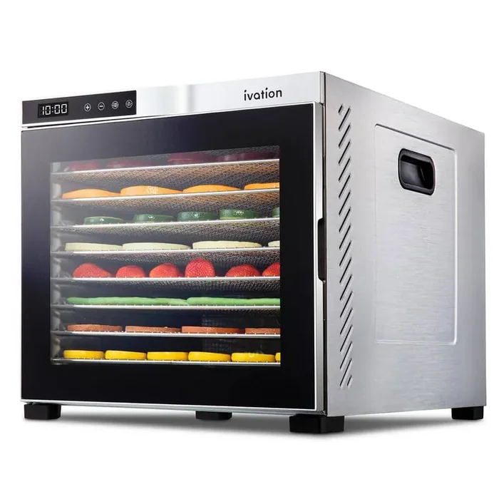 10-Tray Stainless Steel Food Dehydrator with Adjustable Timer and Temperature Control
