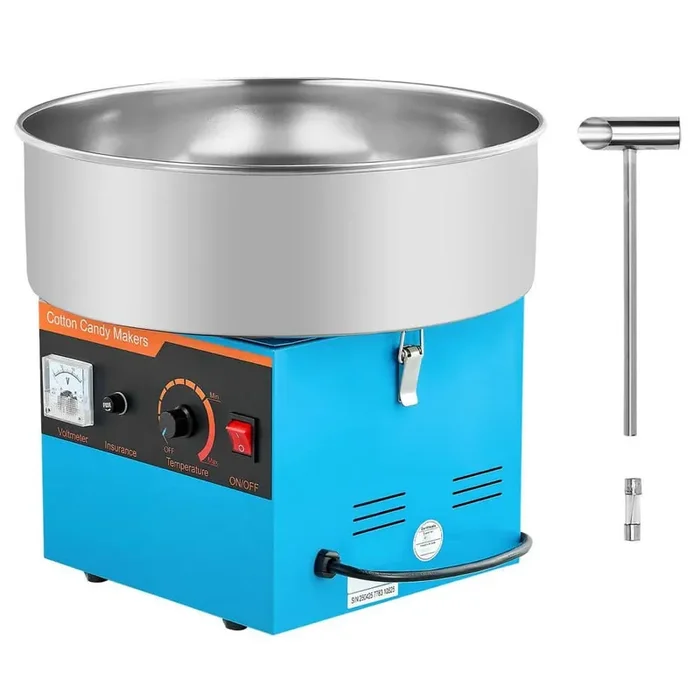 1000W Cotton Candy Machine, 15 in. Stainless Steel Bowl and Sugar Scoop, Makes Hard Candy for Kids, Parties, Blue