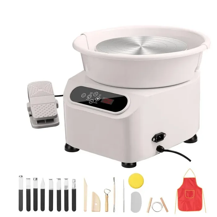 11 In. Pottery Wheel, 450 W Electric Ceramic Wheel with Foot Pedal and LCD Touch Screen, Direct Drive Machine, White