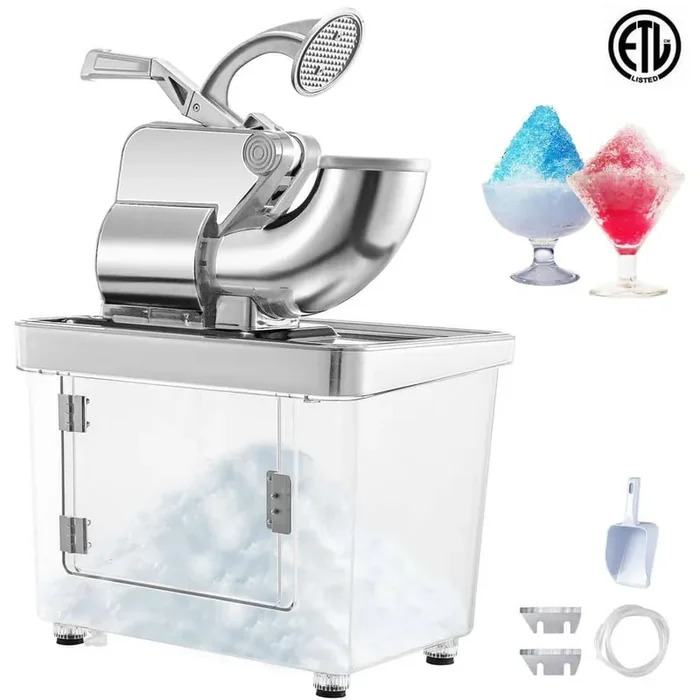 110 V Commercial Ice Crusher 440 lbs. /h, 1196 oz., White, ETL Approved 300 W Electric Snow Cone Machine Stainless Steel