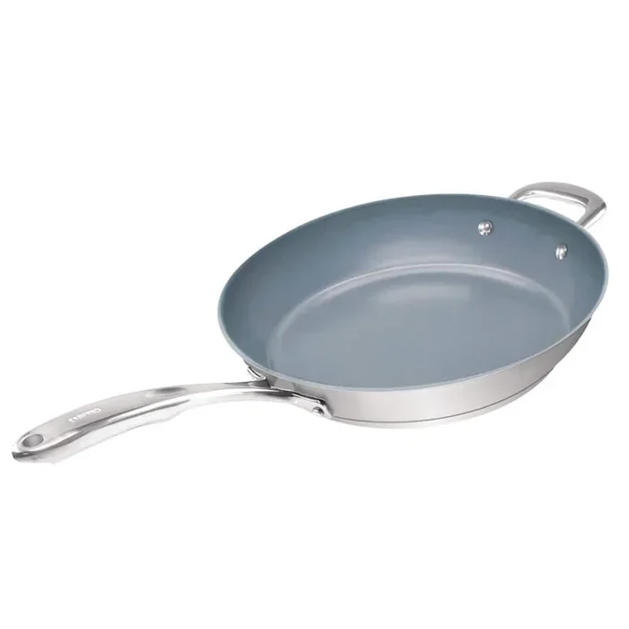 12.5 in. Stainless Steel Induction 21-Steel Ceramic Nonstick Frying Pan in Brushed Stainless Steel