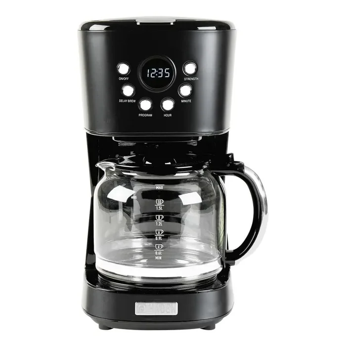 12-Cup Black and Chrome Retro Style Drip Coffee Maker with Strength Control and Timer