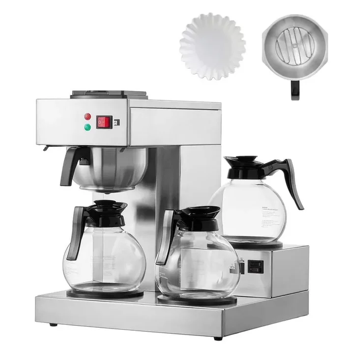 12 Cups Stainless Steel Drip Coffee Maker, Coffee Maker Machine with 3 Glass Carafes,2025 Upgrade,Silver