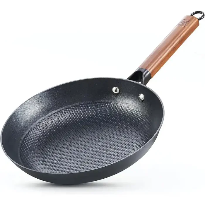 12 in. Cast Iron Nonstick Frying Pan Skillet with Detachable Acacia Wooden Handle, Honeycomb Non Stick Omelet Egg Pan
