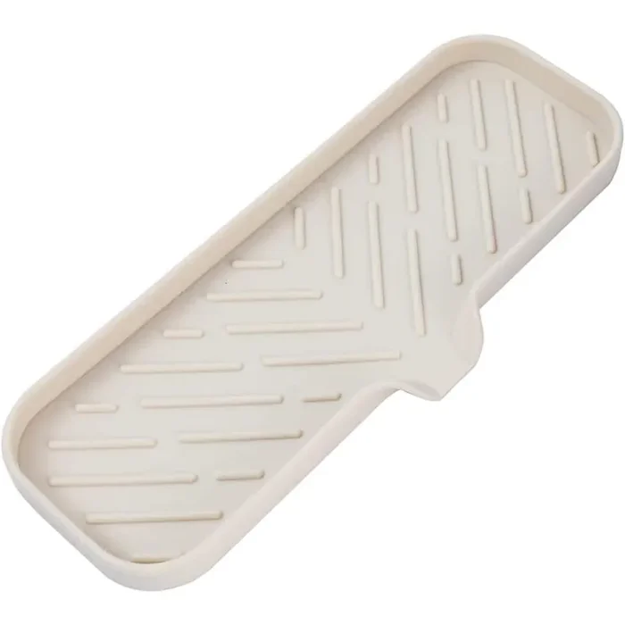 12 in. Silicone Bathroom Soap Dishes with Drain and Kitchen Sink Organizer, Sponge Holder, Dish Soap Tray in Tapioka.