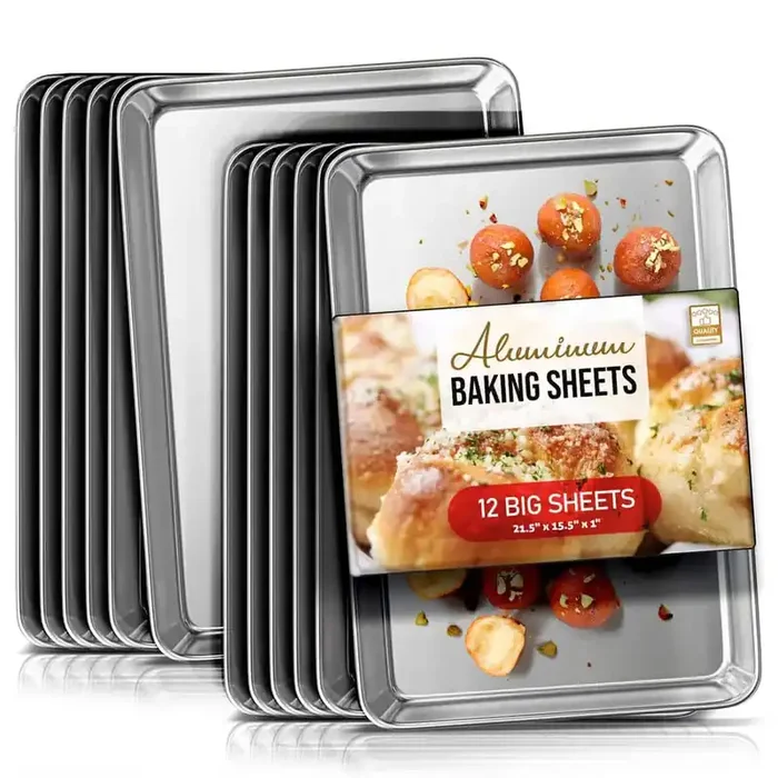 12-Pack Aluminum Large Baking Sheet Pan, Steel Nonstick Cookie sheet, Big Size 21″ x 15″ x 1″ (12-Piece Set)