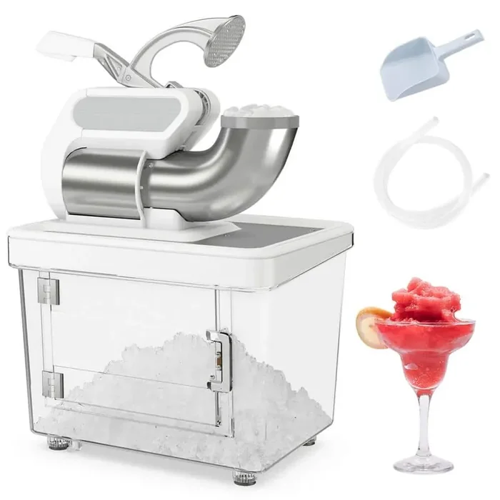 1280 oz. White Snow Cone Machine Commercial Ice Crusher with Dual Blades Safety On/Off Switch for Home