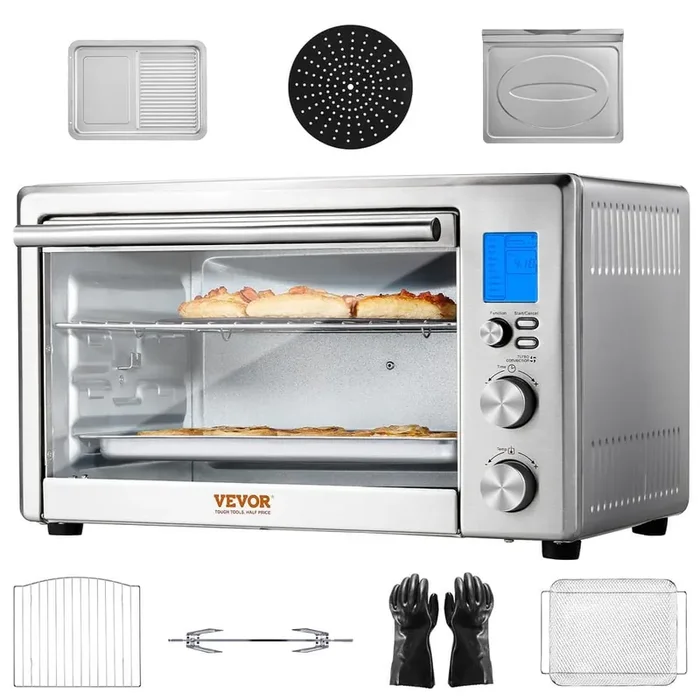 13-IN-1 Air Fryer Toaster Oven, 28L/29.6qt. Convection Oven, 1800W 2-Tier Countertop Combo with Wire Racks in Silver