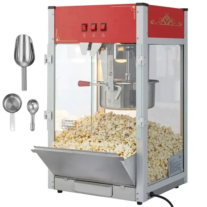 1440 W 12 oz. Red Countertop Popcorn Maker Kettle Commercial Popcorn Machine with 3-Switch Control