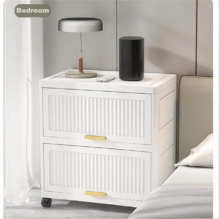 15.75 in. Side Wide 4-Layers Flip Open Storage Box Movable Storage Cabinet Kitchen Shelf Movable Storage Island in White