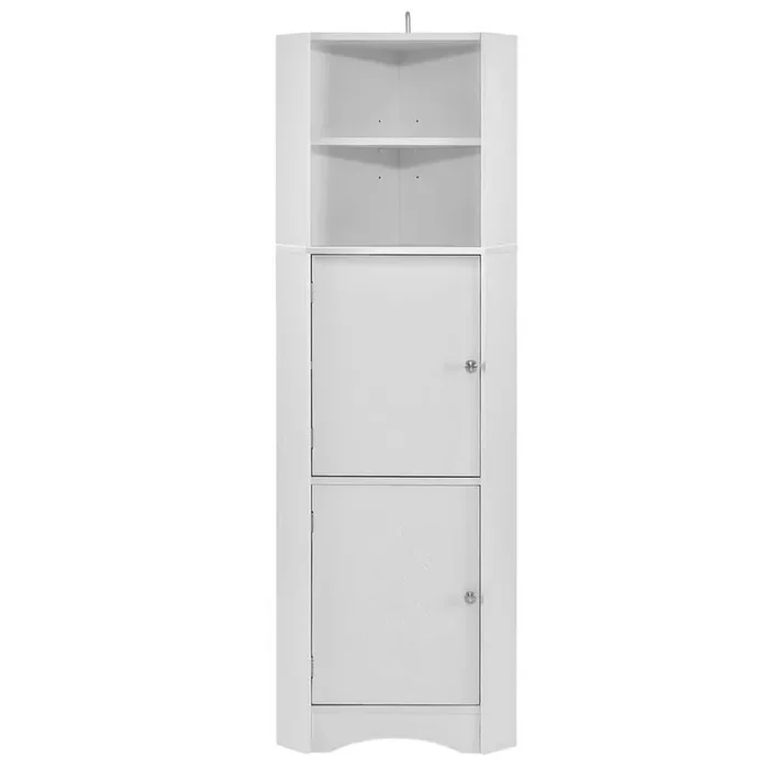 15 in. W x 15 in. D x 61 in. H Freestanding Storage Tall Corner Cabinet with Doors, Adjustable Shelves, White