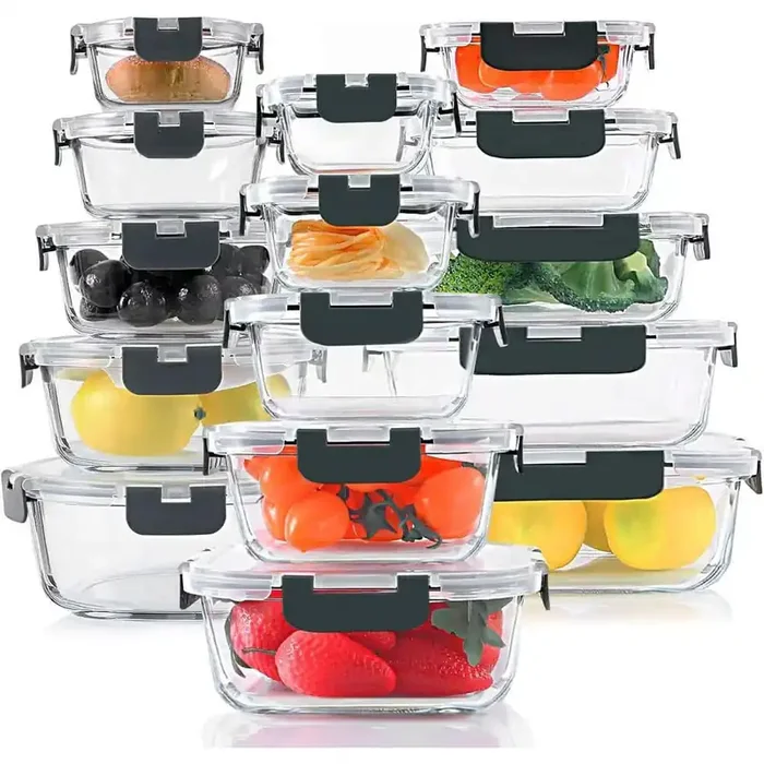 15 Pack Airtight Glass Meal Prep Containers Set with Snap Locking Lids for Microwave Oven Freezer Dishwasher
