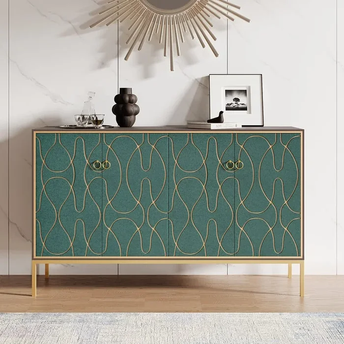 1500mm Modern Lake Blue Sideboard Buffet with Doors Carved Credenza Adjustable Shelves