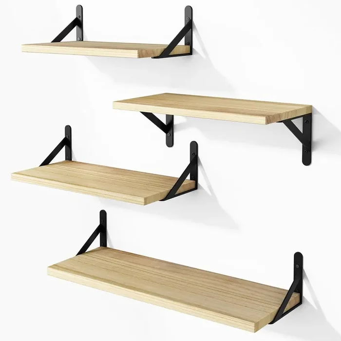 16.5 in. W x 6. 1 in. D x 4.3 in. H in Natural Wood Assembled Floating Shelf, Wall Mounted Wood Shelves (Set of 4)