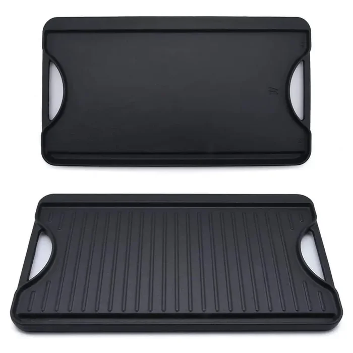 18 in. x 10 in. Cast Iron Reversible Griddle with Handles for Stovetop, Non-Stick Surface, Easy to Clean