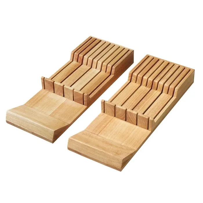 18-Slot In-Drawer Wood Kitchen Knife Cutlery Holder, Holds up to 18 Knives (Not Included), Yellow (2-Pieces 9-Slot)