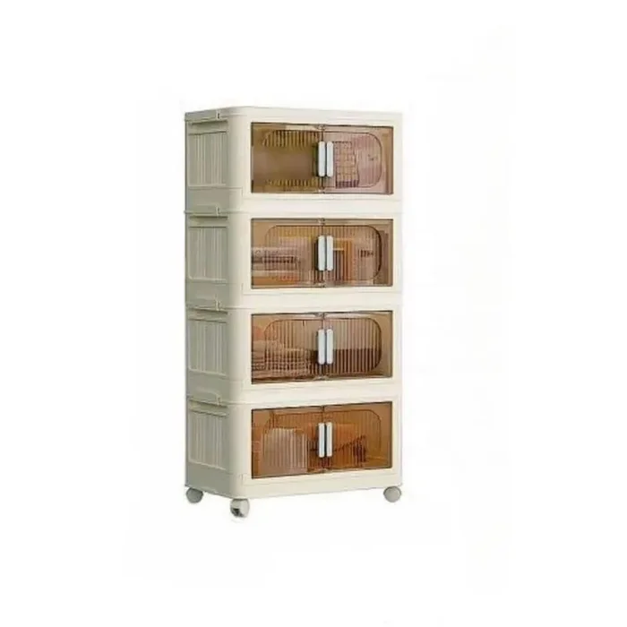 19.69 in. L x 11.81 in. W x 40.55 in. H 4 Tier Wide Folding Storage Cabinet with Wheels and Magnetic Door Assembled