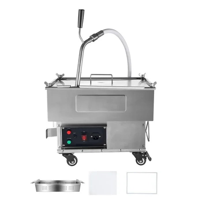 19 qt. Portable Oil Filter System, 18 L Capacity, 10 L/min Filtration Speed, Includes Swivel Casters & Oil Hose Silver