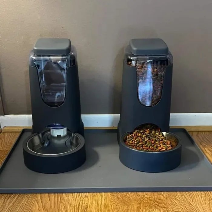 2-Piece 1 Gallon Automatic Cat Feeder and Water Dispenser with Stainless Steel Bowl for Small Medium Pets