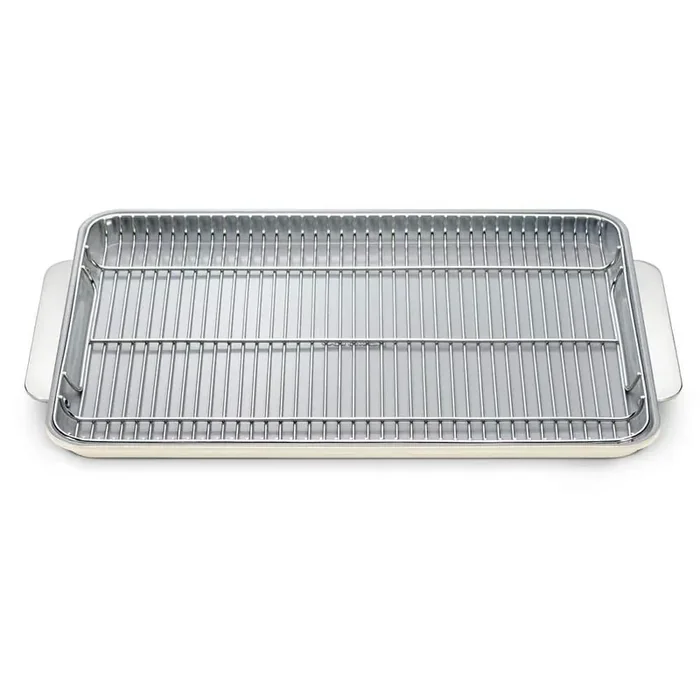 2-Piece Ceramic Baking Sheet and Cooling Rack Cookware Set in Cream