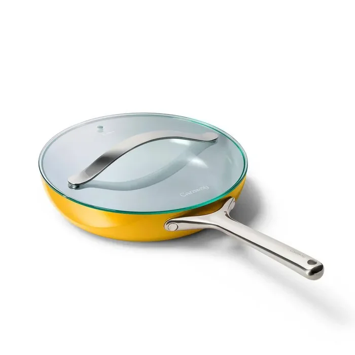 2-Piece Ceramic Fry Pan Cookware Set with Glass Lid in Marigold