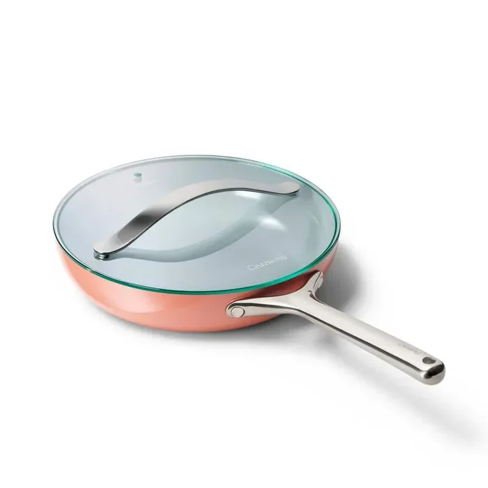 2-Piece Ceramic Fry Pan Cookware Set with Glass Lid in Perracotta