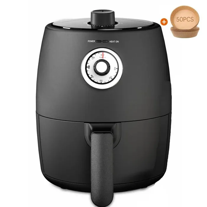 2 Qt. Black Air Fryer for 1-2 People with Oil-free, Non-Stick, 175°F-400°F, and 60-minute timer, 1200-Watt