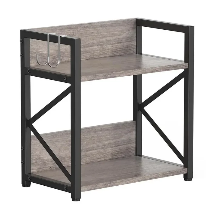 2 Tier Grey Countertop Space Saving Organizer Shelf for Kitchen Coffee Bar Desk Medium Size Shelving Riser