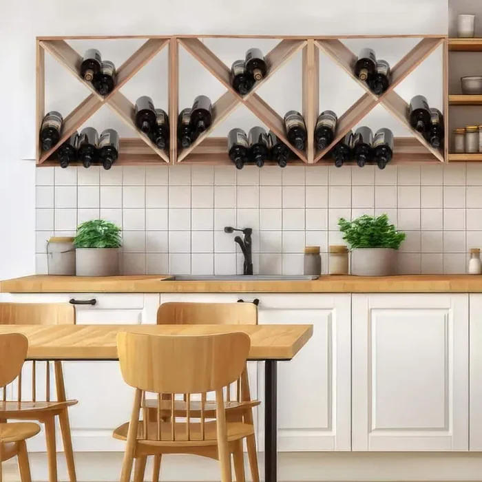 24-Bottle Burlywood Modular Wine Rack, Stackable Wine Storage Cube for Bar Cellar Kitchen Dining Room