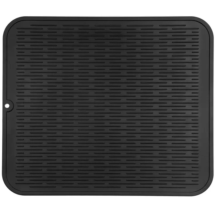 24 in. x 18 in. Black Heat-Resistant Silicone Dish Drying Mat for Kitchen Counter, Sink, Refrigerator or Dish Rack