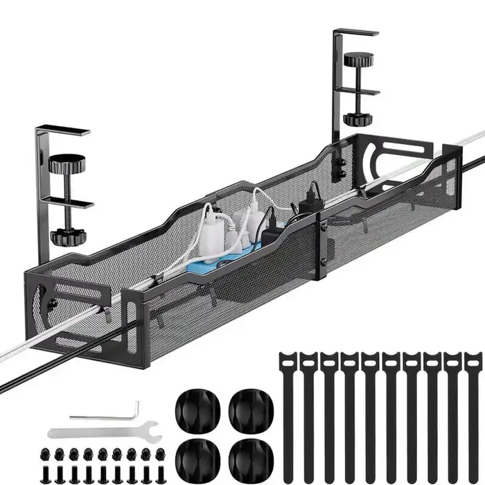 25 in. Metal Cord Organizer with Clamp, Cable Organizer for Home and Office, Black