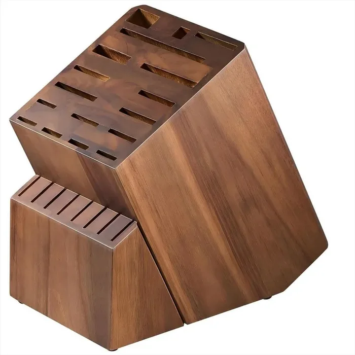 25 Slots Acacia Wood Universal Knife Block without Knives, Butcher Block Countertop for Knife Storage Organizer