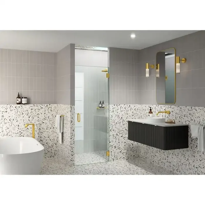 26.5 in. W x 78 in. H Pivot/Hinged Frameless Shower Door in Satin Brass – Door Only – Width Adj 26.875 – 27.275