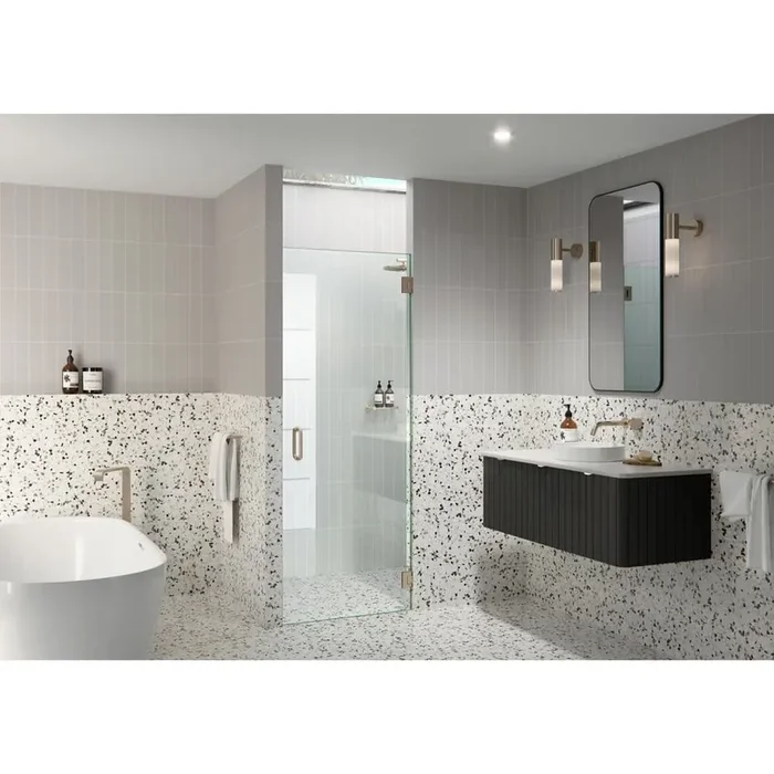 26 in. W x 78 in. H Pivot/Hinged Frameless Shower Door in Brushed Bronze-Door Only-Width Adj 26.375-26.775