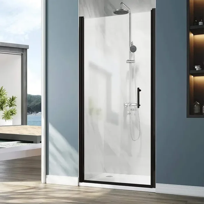 28 in. W x 72 in. H Frameless Glass Shower Doors Clear Glass in Matte Black