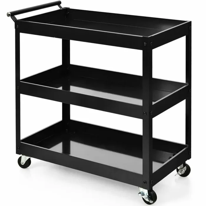 3-Tier Black Metal Kitchen Cart