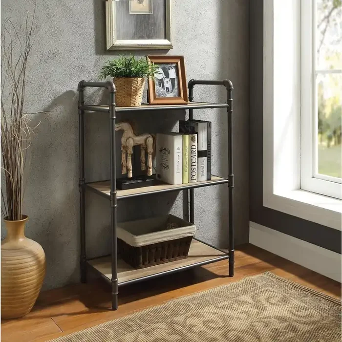 3-Tier Storage Shelves, Kitchen Pantry, Bookshelf, Wooden Bookshelf, Oak