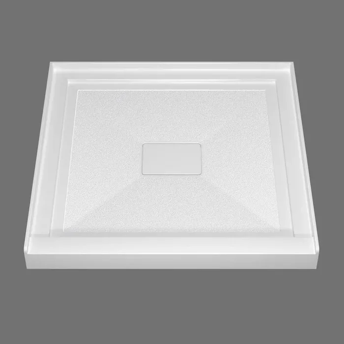 30 in. L x 30 in. W Acrylic Alcove Shower Pan Base with Center Drain in Carrara Sand with Gray Veins Square Shower Tray